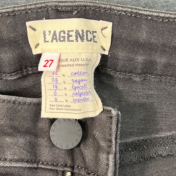 L’agence Margot HighRise Skinny Jean Zinc Destruct Sz 27 Black Denim Distressed - Picture 8 of 13